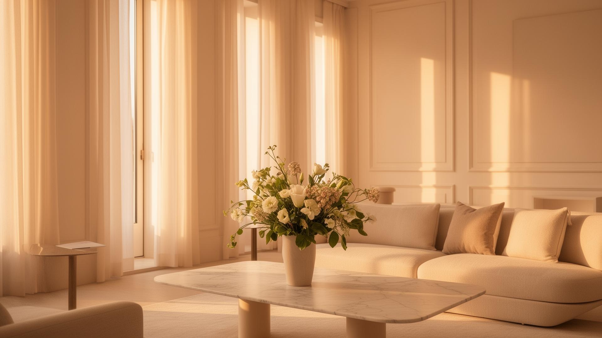 Elegant interior with warm golden light